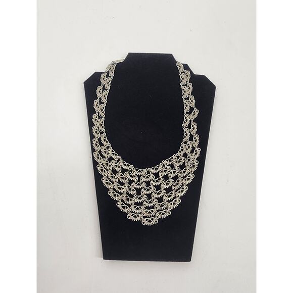 Stunning Silver-Toned Statement Bib Necklace - Picture 4 of 5
